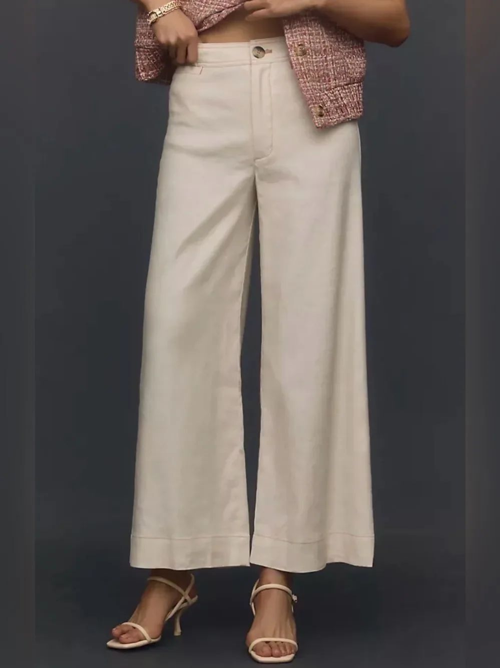 Anthropologie Cream Wide-Leg Crop Pants